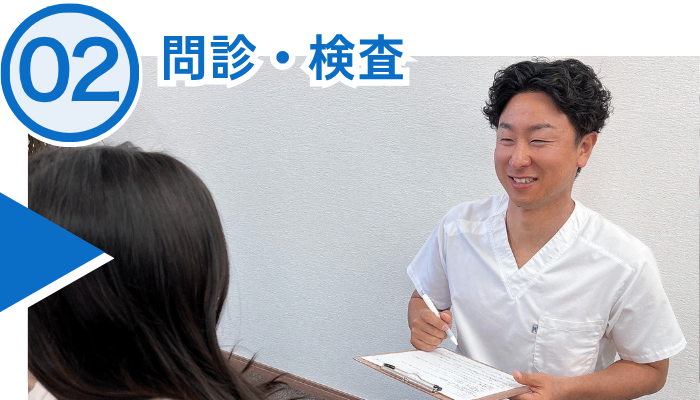 施術の流れ、問診、検査